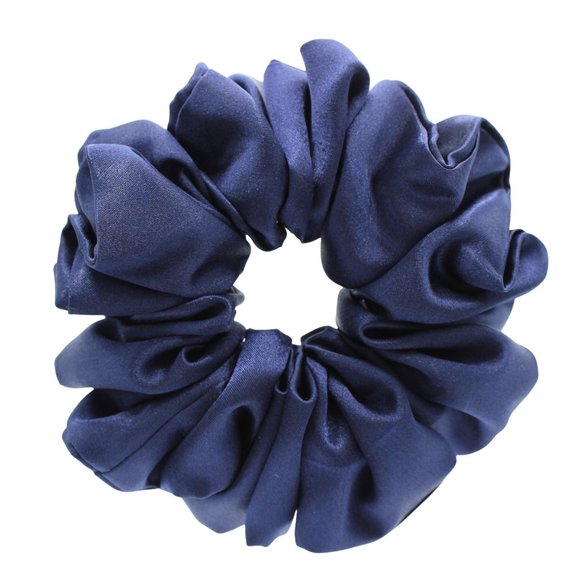 Large Scrunchie, Navy Blue Satin HairScrunchie - Picture 3 of 3